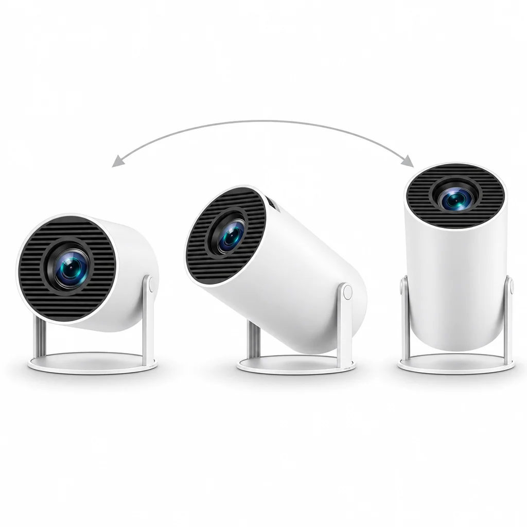 Tres posiciones del proyector portátil VELA girando 180 grados